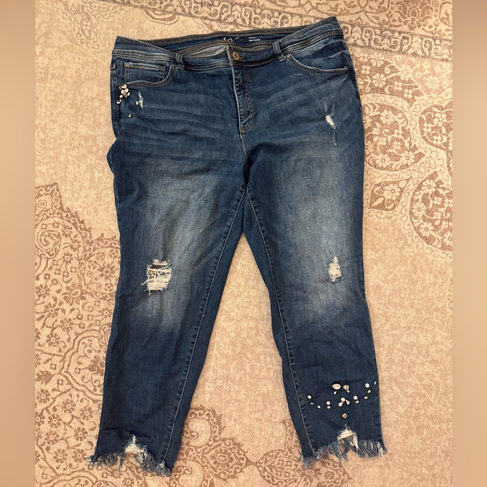 INC International Concepts Blue Embellished Skinny Jeans